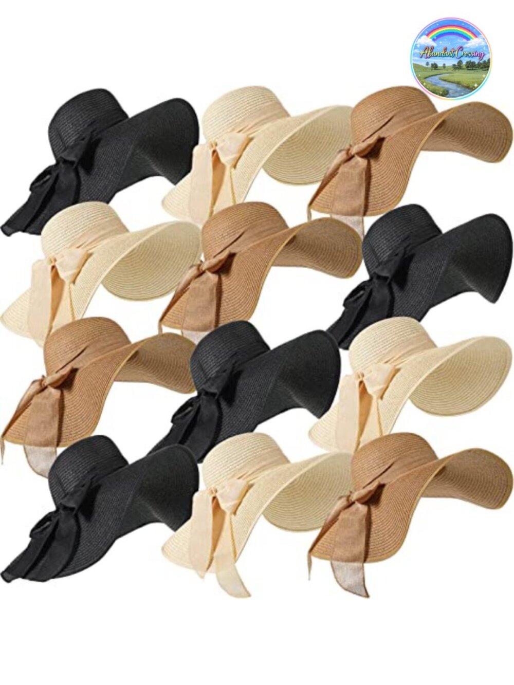12 Pack Women's Straw Sun Hats Wide Brim Floppy Beach Hat UV Protection